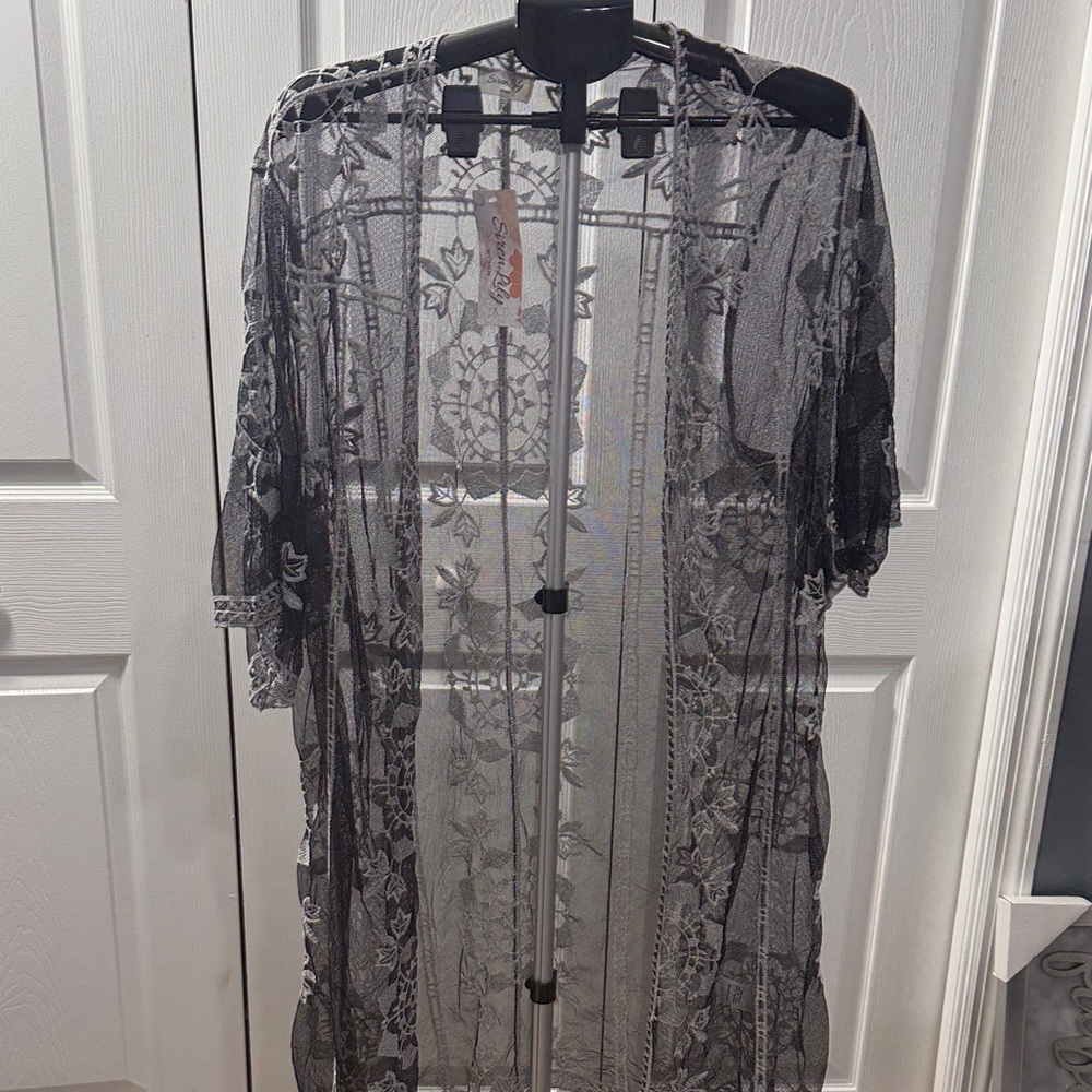 Black and White Sheer Lace Kimono